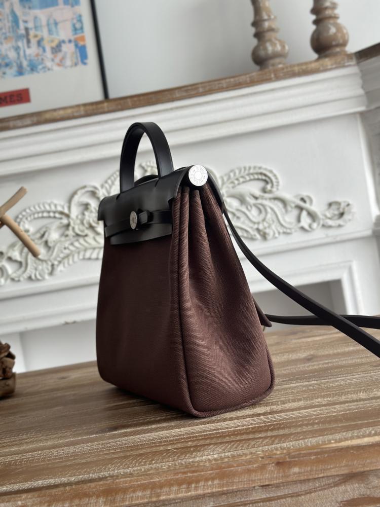Hermes Herbag Zip Bag 31cm - Chocolate Brown & Black
