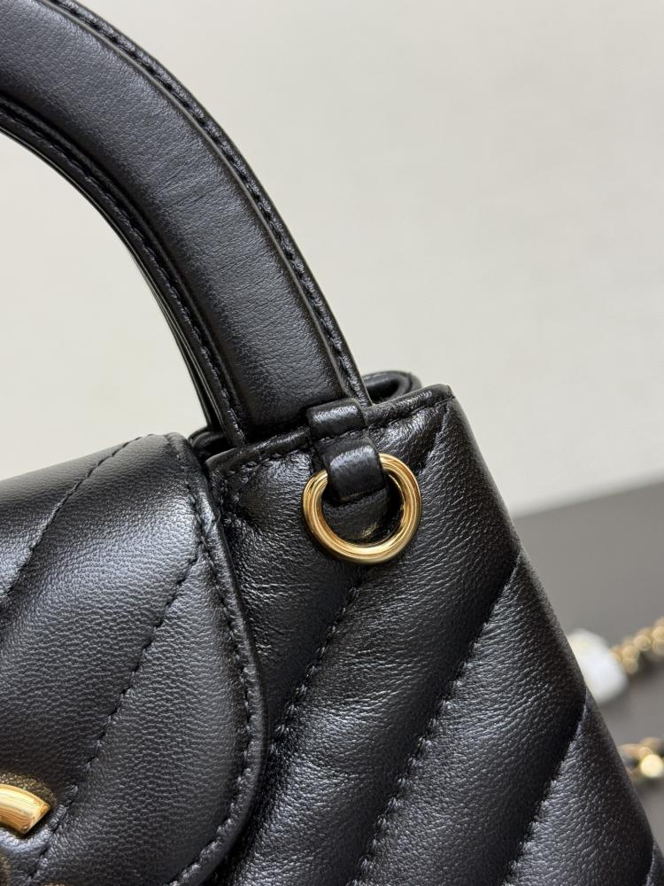 Chanel Mini Kelly Top Handle Chevron Quilted Leather Bag