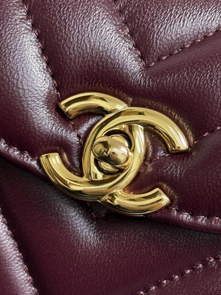 Chanel Mini Kelly Top Handle Chevron Quilted Leather Bag