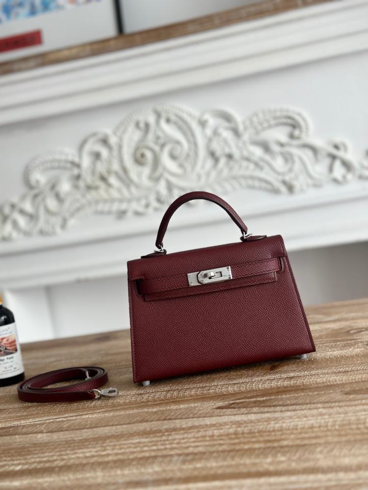 Hermes Mini Kelly II Bag 19cm - Burgundy / Silver Hardware