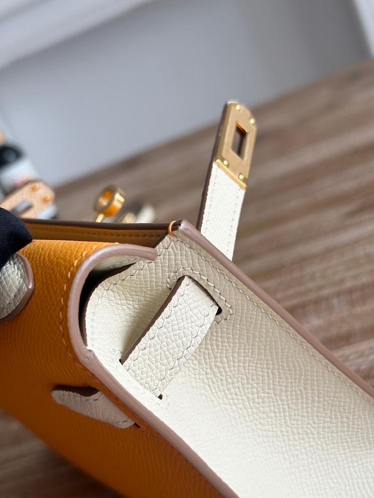 Hermes Mini Kelly II Touch Bag 19cm - Orange & Ecru / Gold Hardware