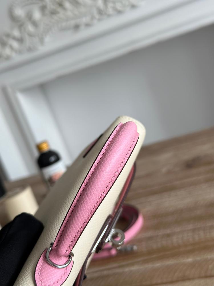 Hermes Mini Kelly II Bag 19cm - Ecru & Pink / Silver Hardware