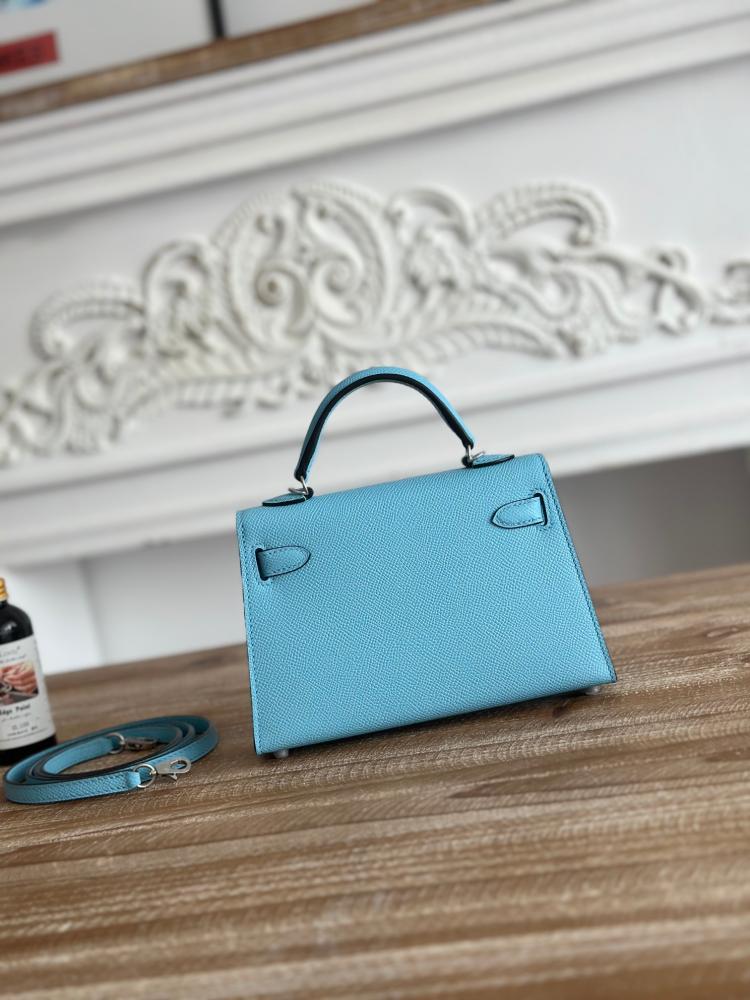 Hermes Mini Kelly II Bag 19cm - Celeste Blue / Silver Hardware