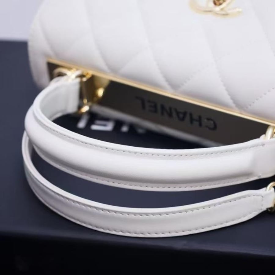 Chanel Quilted Top Handle Flap Bag with Metal Plate
