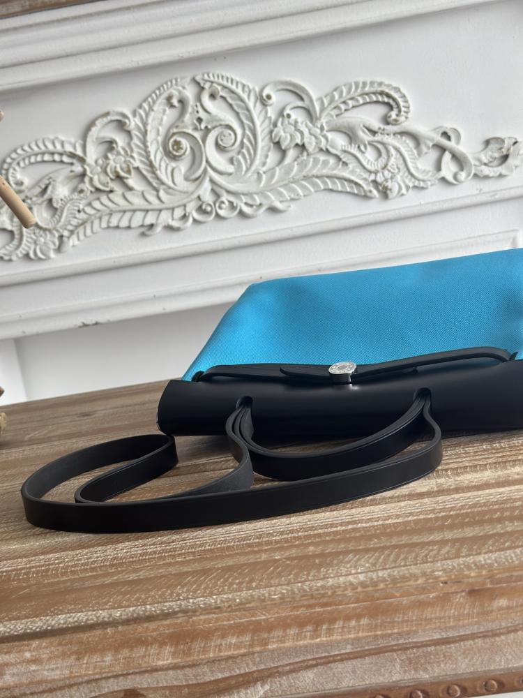 Hermes Herbag Zip Bag 31cm - Turquoise Blue & Black