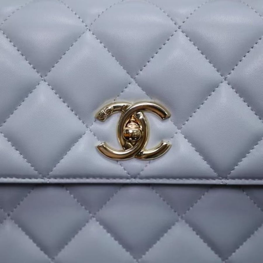 Chanel Quilted Top Handle Flap Bag with Metal Plate