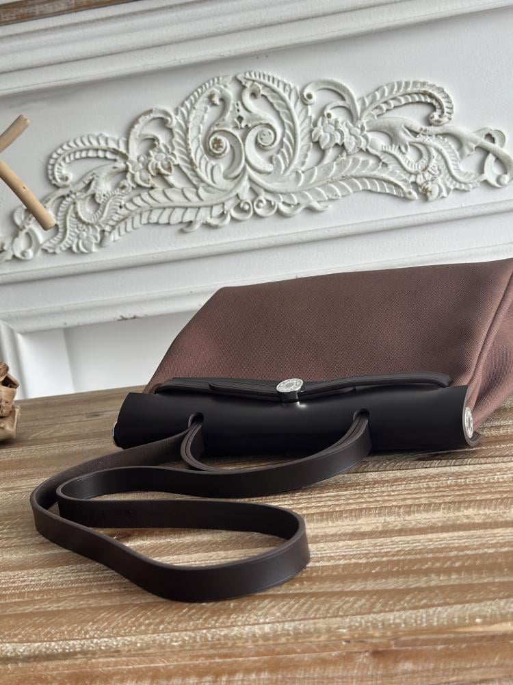 Hermes Herbag Zip Bag 31cm - Chocolate Brown & Black