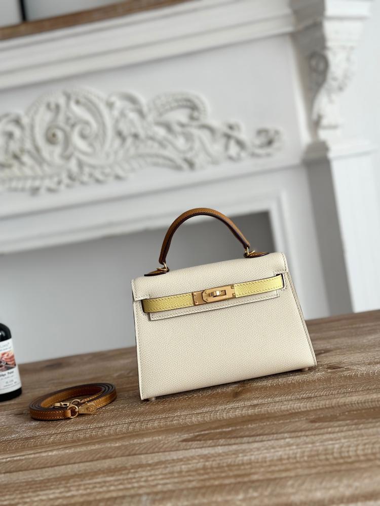 Hermes Mini Kelly II Bag 19cm - Ecru, Yellow & Caramel / Gold Hardware