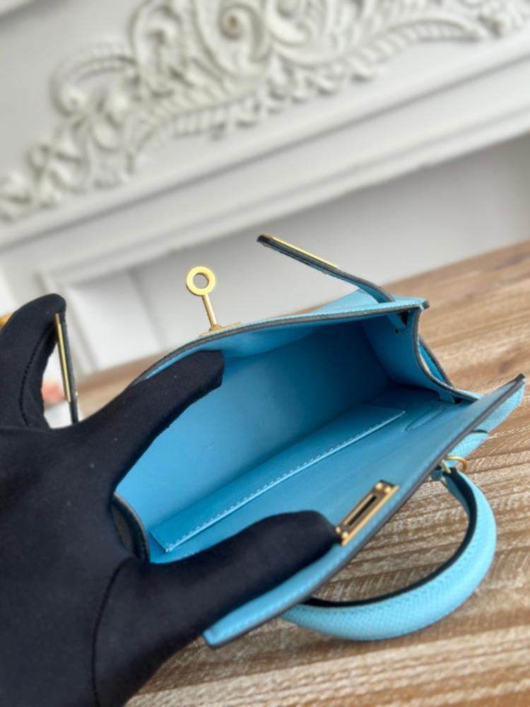 Hermes Mini Kelly II Bag 19cm - Celeste Blue / Gold Hardware