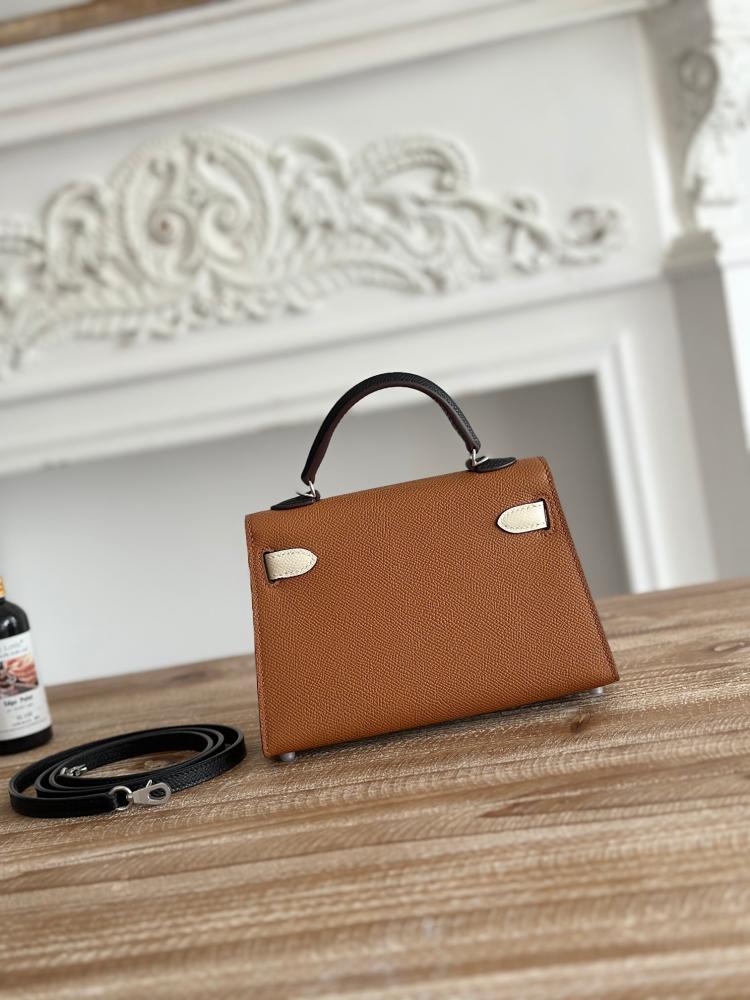 Hermes Mini Kelly II Bag 19cm - Caramel, Ecru & Dark Brown / Silver Hardware
