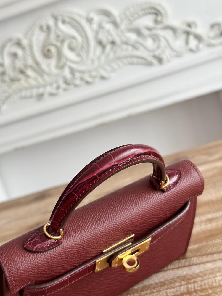Hermes Mini Kelly II Touch Bag 19cm - Burgundy / Gold Hardware