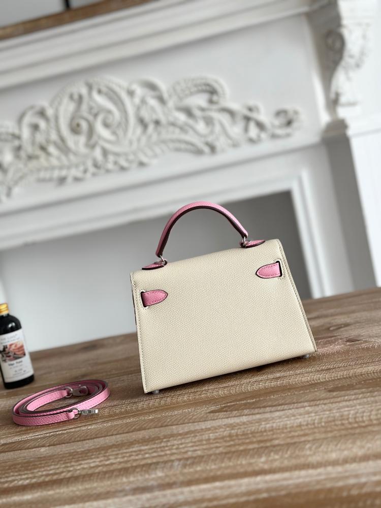 Hermes Mini Kelly II Bag 19cm - Ecru & Pink / Silver Hardware