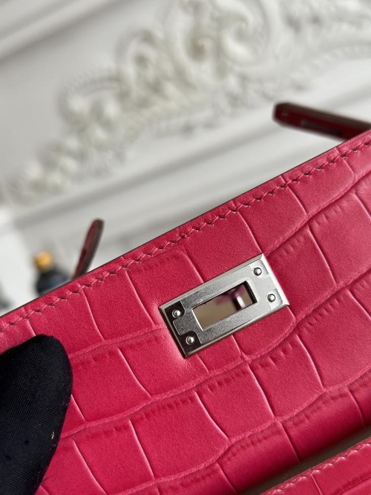 Hermes Kelly Mini Pochette 22cm - Raspberry Pink / Silver Hardware
