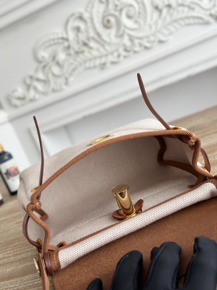 Hermes Mini Herbag Bag 20cm - Ecru Toile & Brown / Gold Hardware
