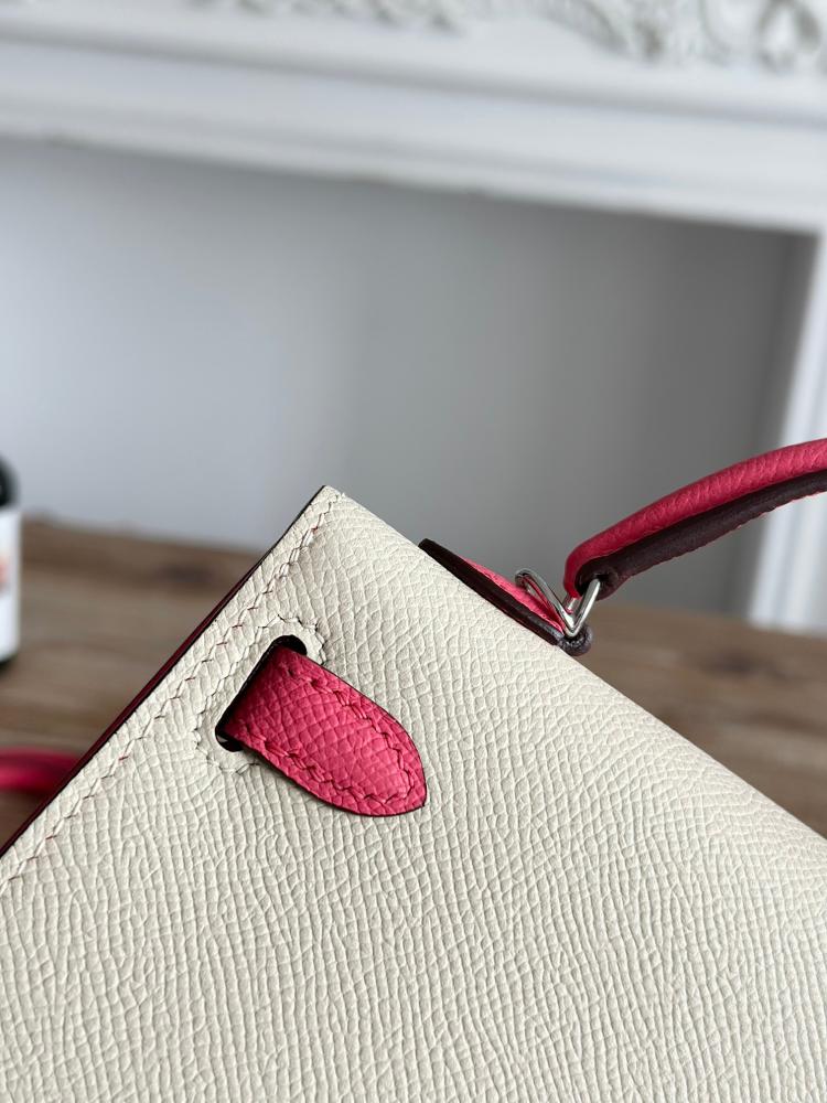 Hermes Mini Kelly II Bag 19cm - Ecru & Raspberry Pink / Silver Hardware