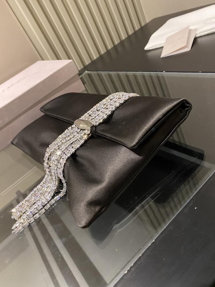 Jimmy Choo Crystal Fringe Crinkled Leather Clutch