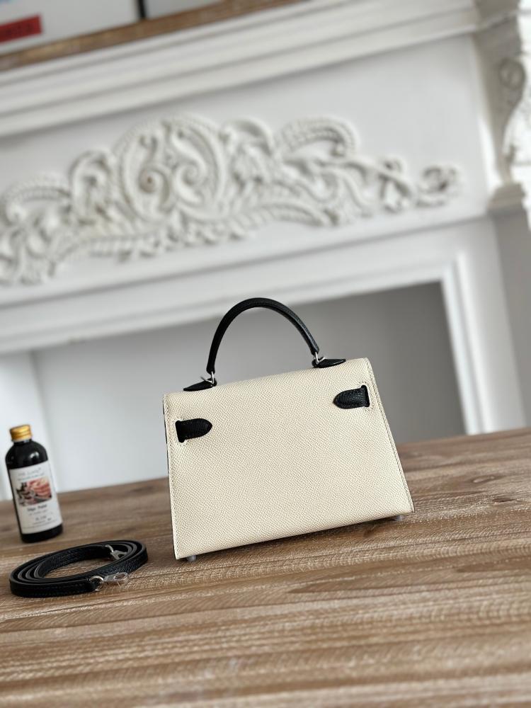 Hermes Mini Kelly II Bag 19cm - Ecru & Black / Silver Hardware