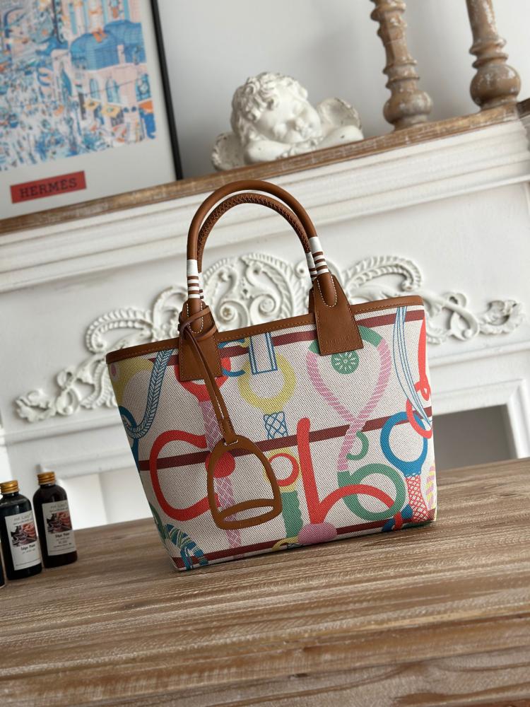 Hermes Steeple 28 Printed Canvas Tote Bag