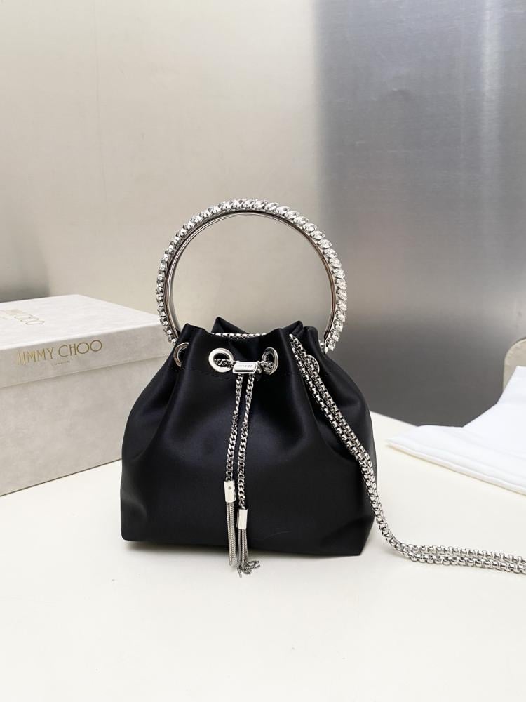 Jimmy Choo Bon Bon Satin & Crystal Embellished Bucket Bag Collection