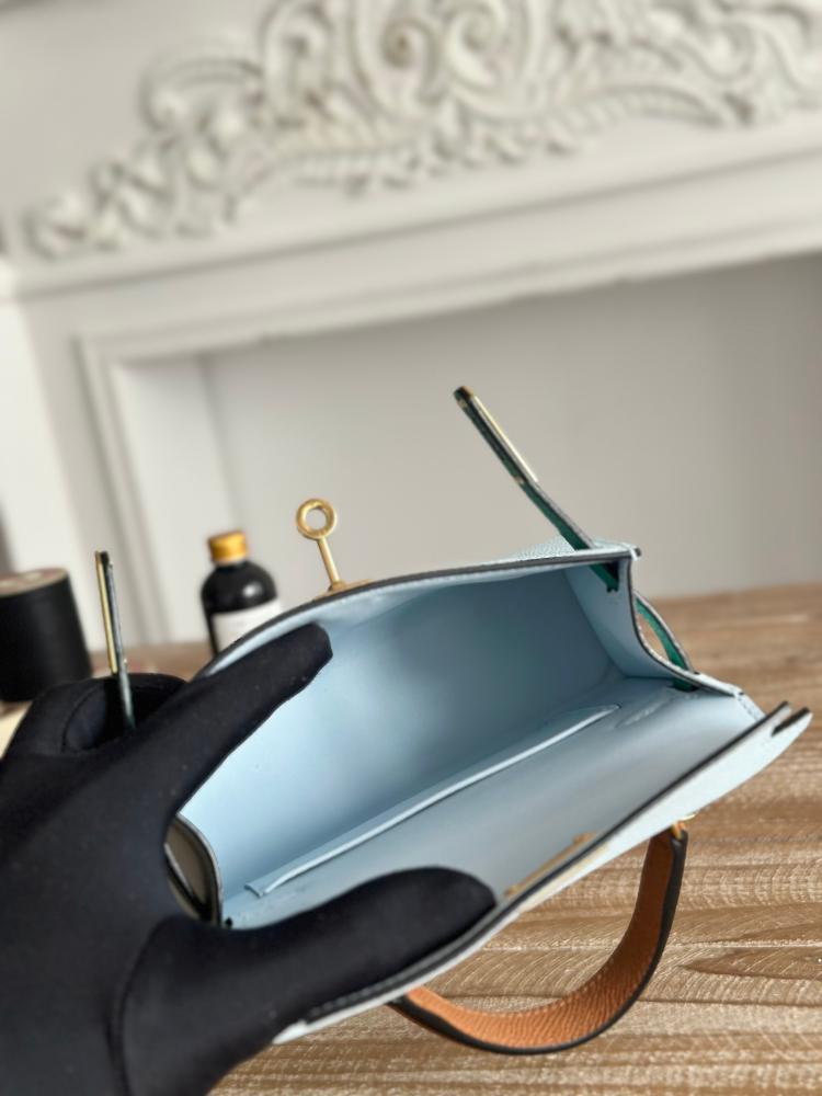 Hermes Mini Kelly II Bag 19cm - Aqua, Green & Caramel / Gold Hardware