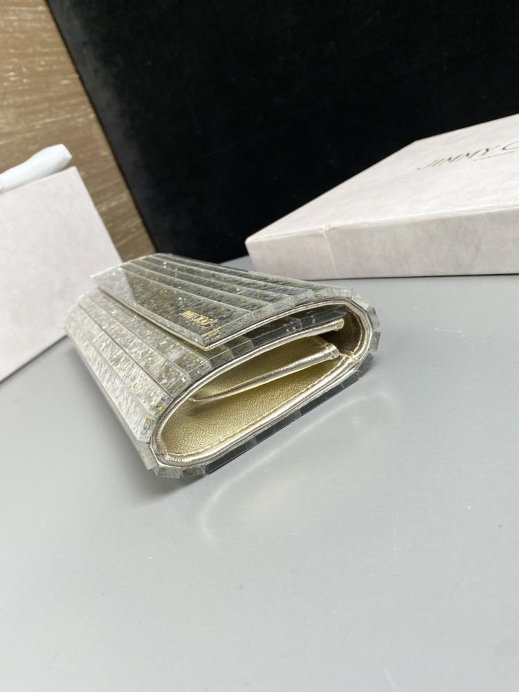 Jimmy Choo Structured Glitter Ribbed Clutch