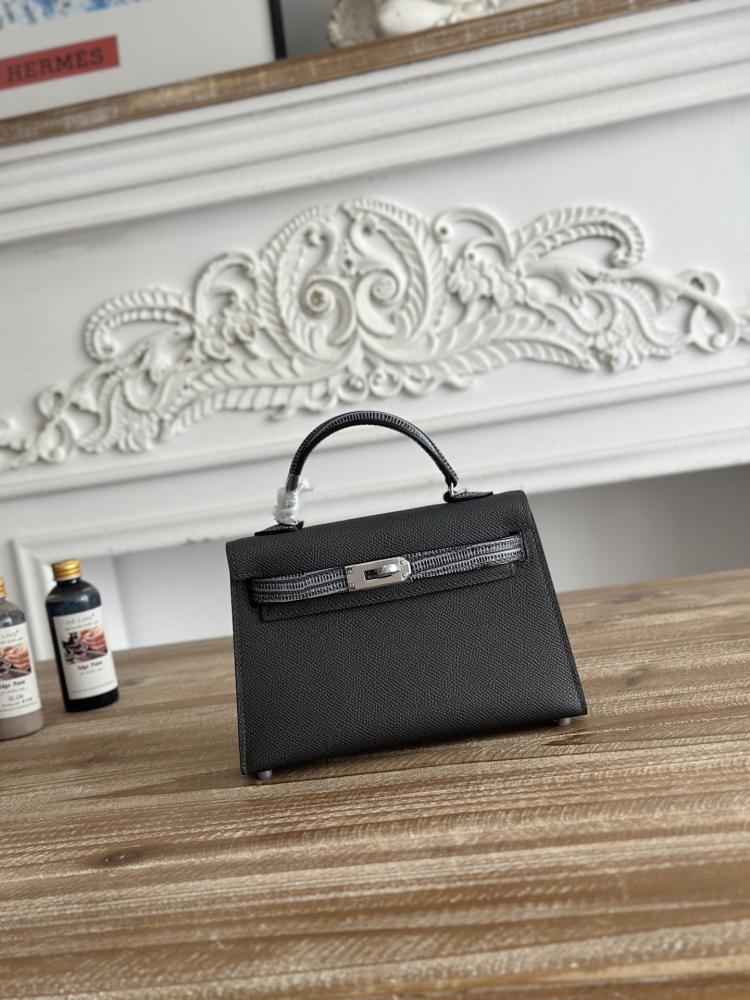 Hermes Mini Kelly II Touch Bag 19cm - Black & Grey / Silver Hardware