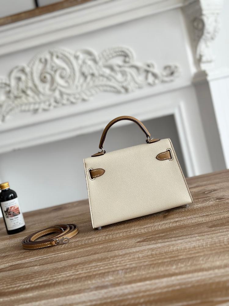 Hermes Mini Kelly II Bag 19cm - Ecru & Camel / Silver Hardware