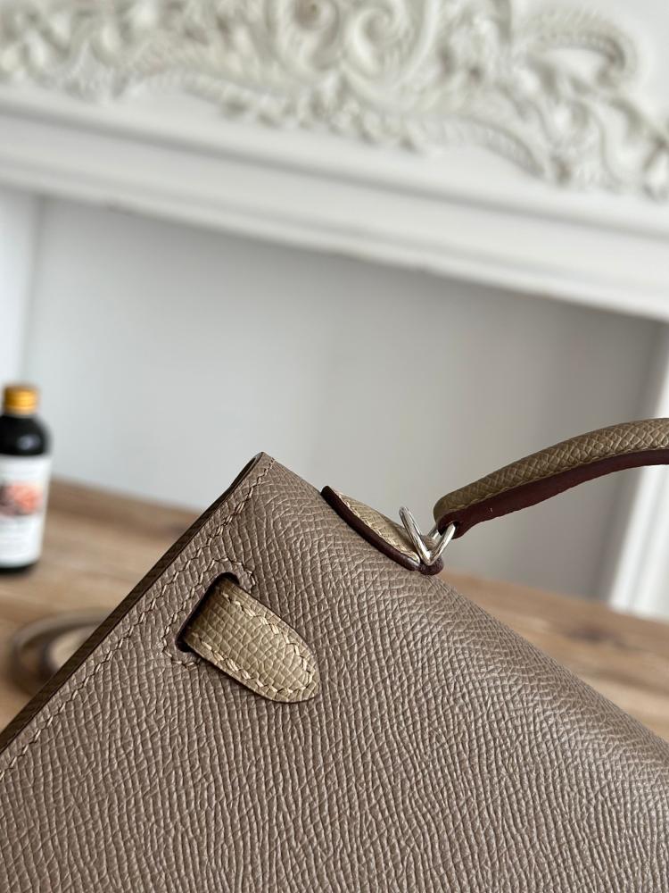 Hermes Mini Kelly II Touch Bag 19cm - Etoupe & Beige / Silver Hardware
