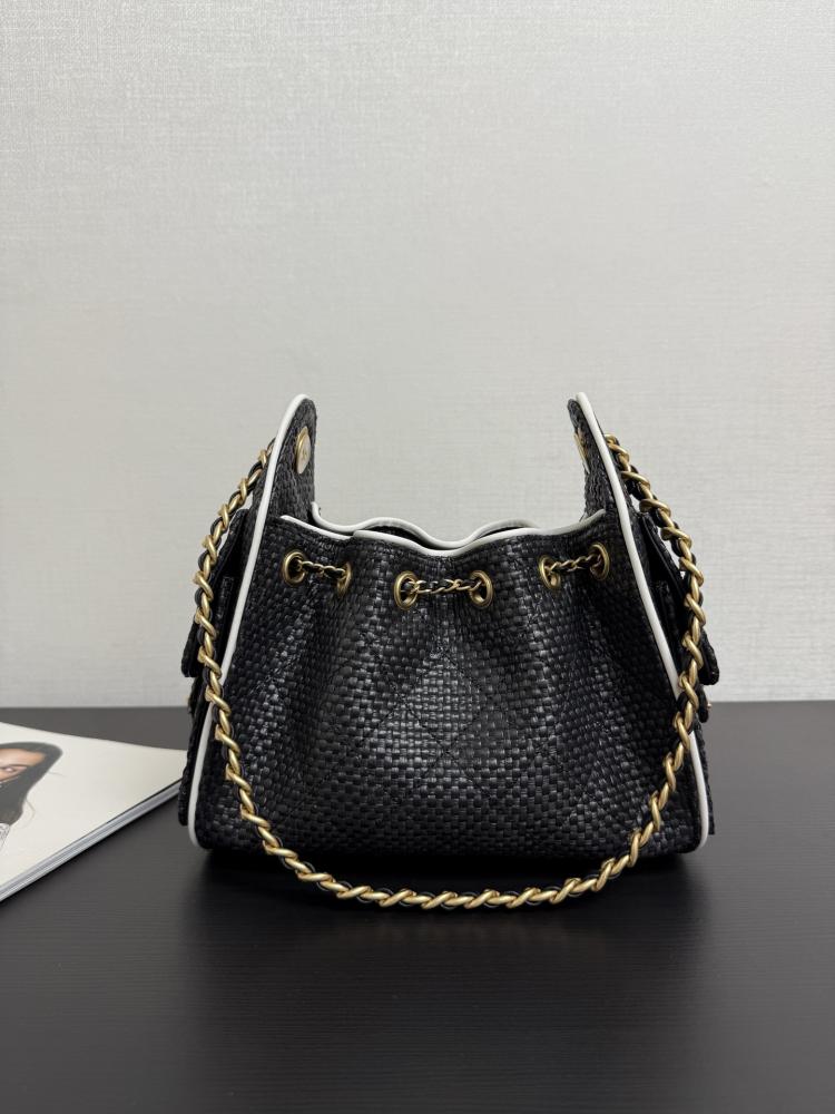 Chanel Quilted Drawstring Black Tote Bag