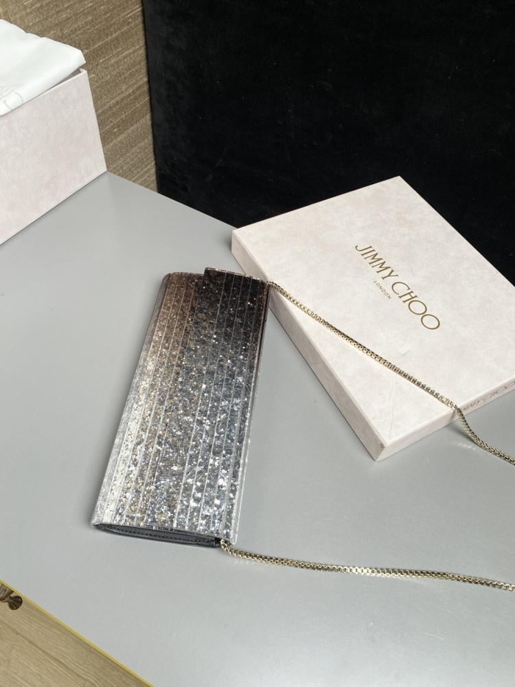Jimmy Choo Structured Glitter Ribbed Clutch
