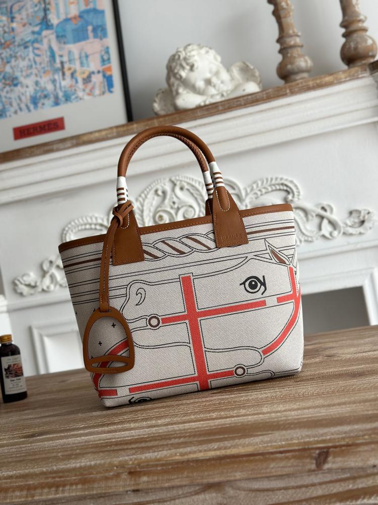 Hermes Steeple 28 Printed Canvas Tote Bag