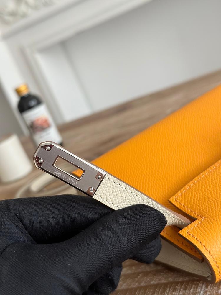 Hermes Mini Kelly II Touch Bag 19cm - Orange & Ecru / Silver Hardware