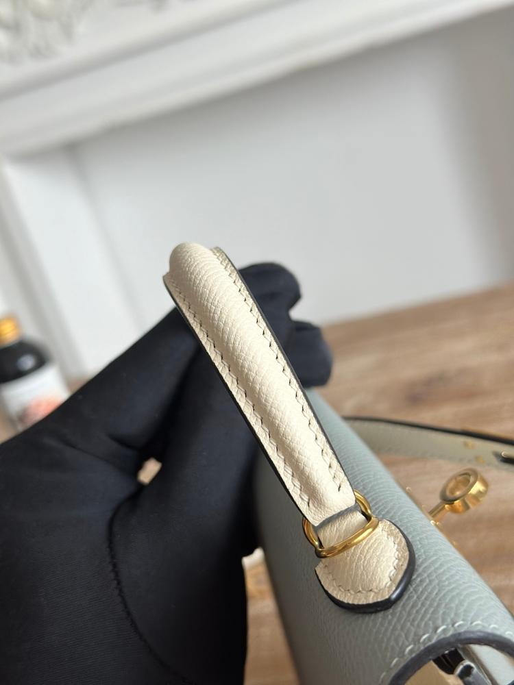 Hermes Mini Kelly II Touch Bag 19cm - Blue Grey & Ecru / Gold Hardware