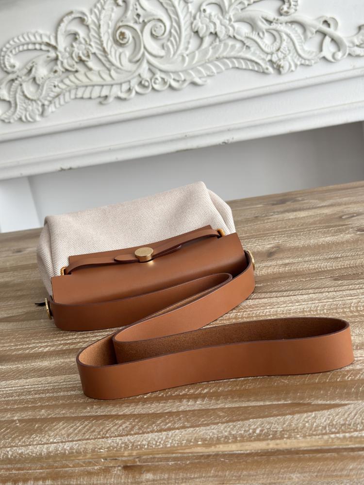 Hermes Mini Herbag Bag 20cm - Ecru Toile & Brown / Gold Hardware
