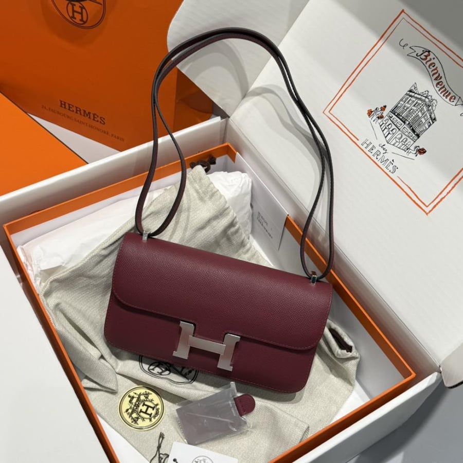 Hermes Constance Elan Bag 24cm - Burgundy / Silver Hardware