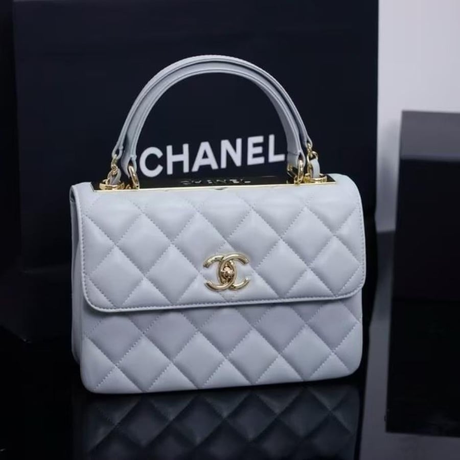 Chanel Quilted Top Handle Flap Bag with Metal Plate