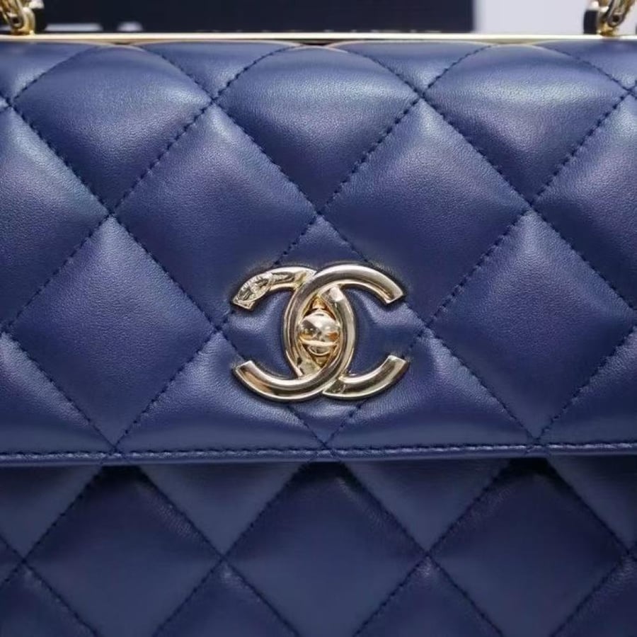 Chanel Quilted Top Handle Flap Bag with Metal Plate