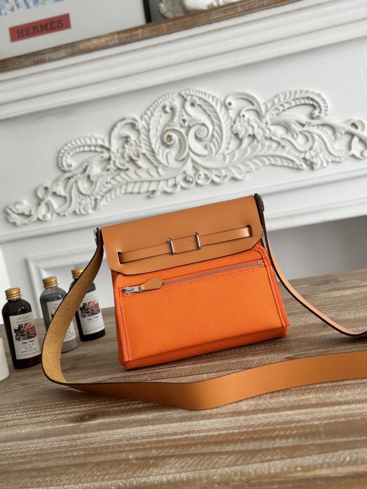 Hermes Mini Herbag Bag 20cm - Orange & Camel / Silver Hardware