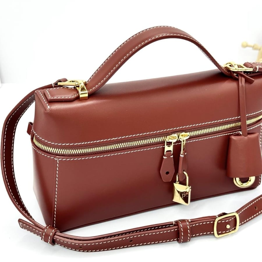 Loro Piana Smooth Leather Elongated Top Handle Bag