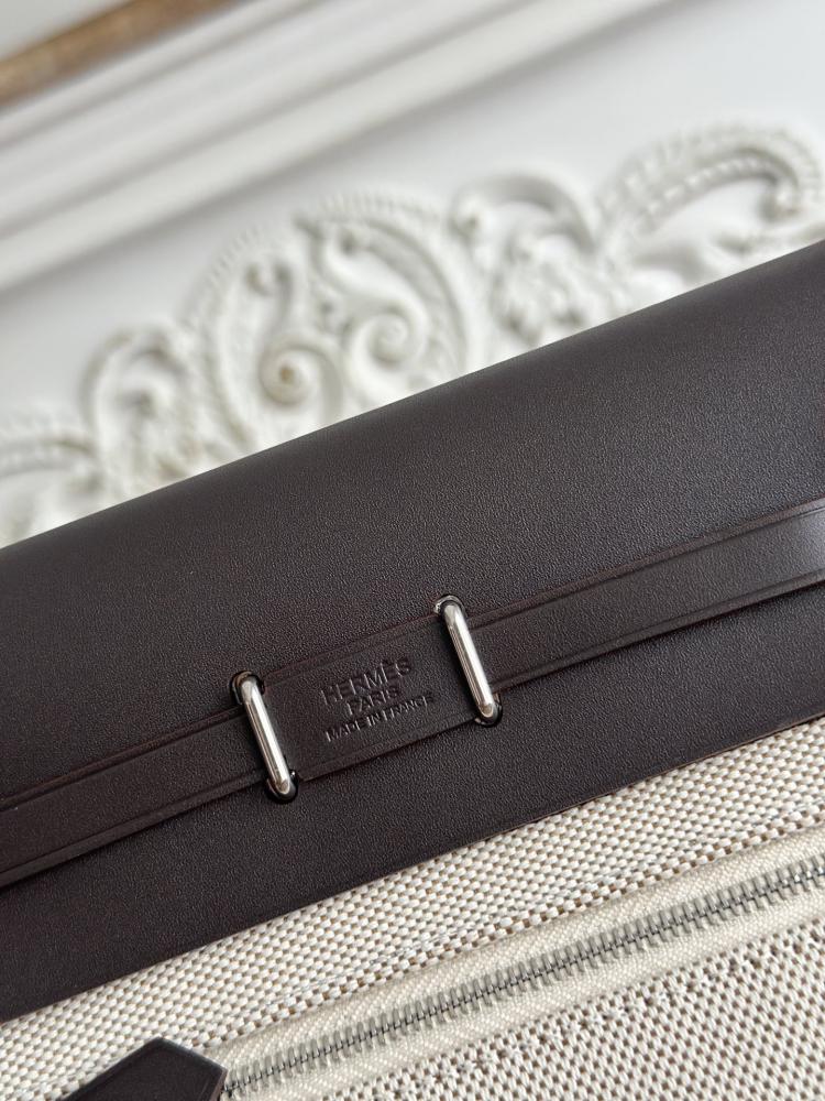 Hermes Mini Herbag Bag 20cm - Ecru Toile & Dark Brown / Silver Hardware