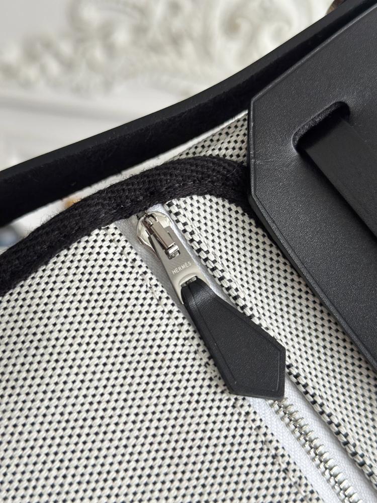 Hermes Mini Herbag Bag 20cm - Ecru Toile & Black / Silver Hardware