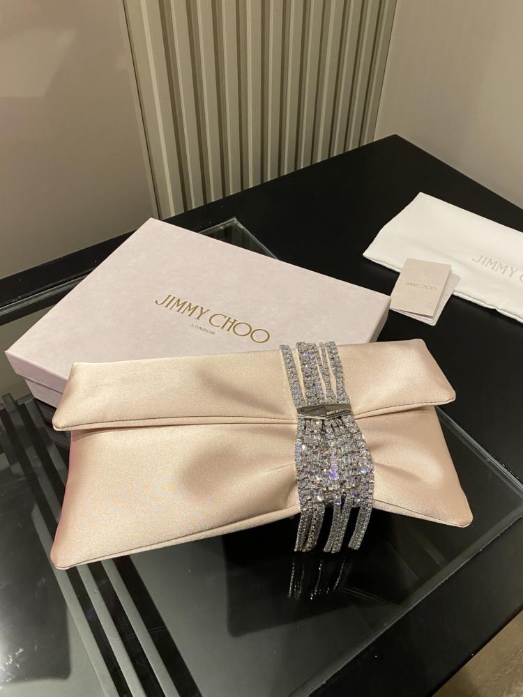 Jimmy Choo Crystal Fringe Crinkled Leather Clutch