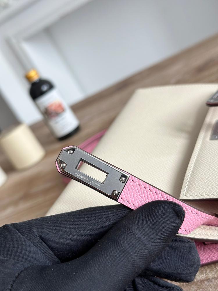 Hermes Mini Kelly II Bag 19cm - Ecru & Pink / Silver Hardware