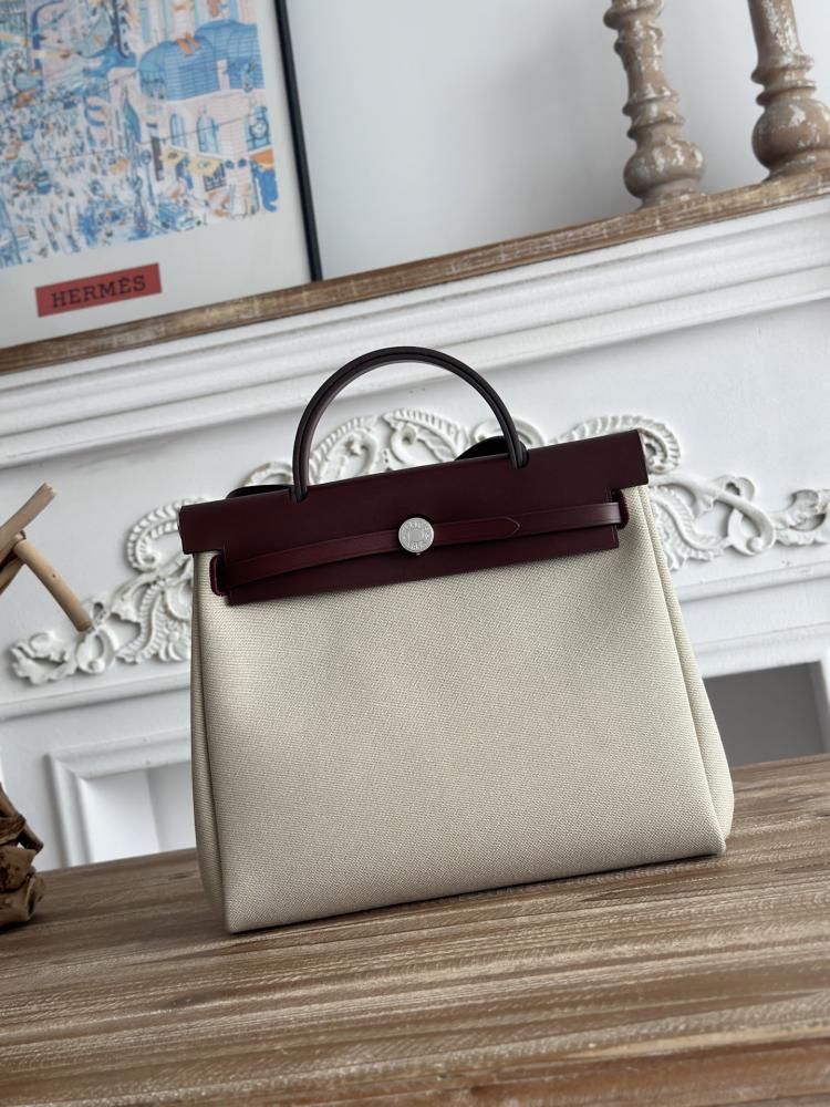 Hermes Herbag Zip Bag 31cm - Ecru & Burgundy