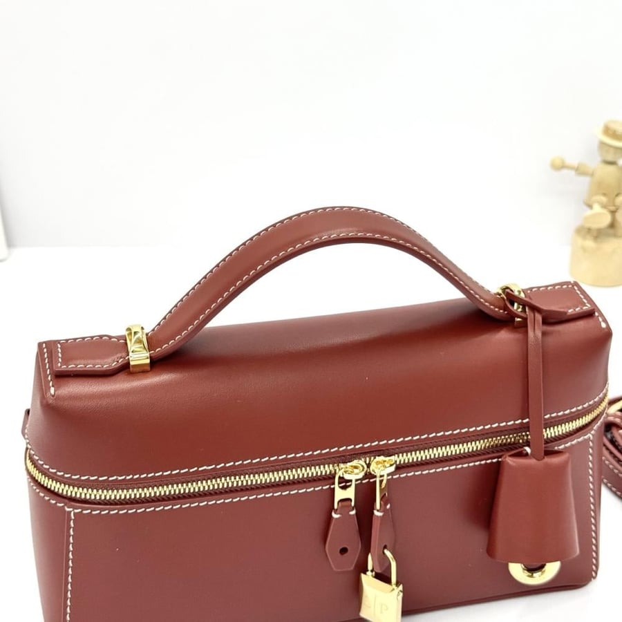 Loro Piana Smooth Leather Elongated Top Handle Bag