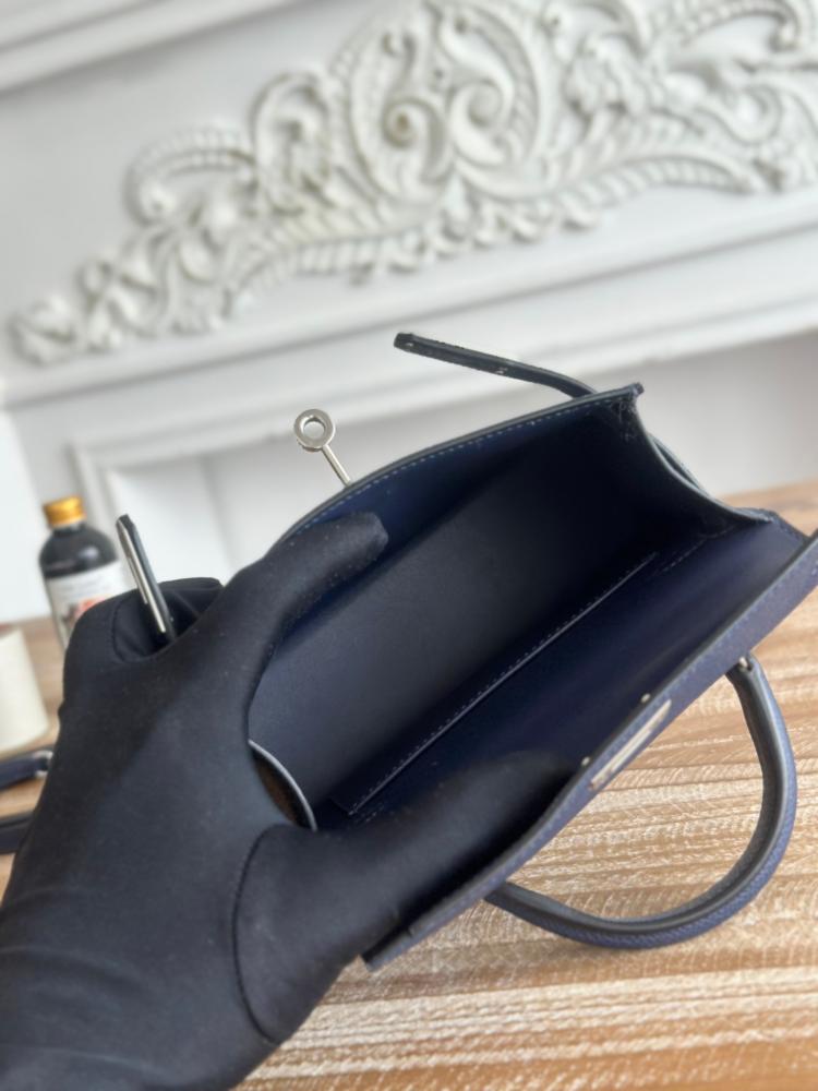 Hermes Mini Kelly II Bag 19cm - Navy / Silver Hardware