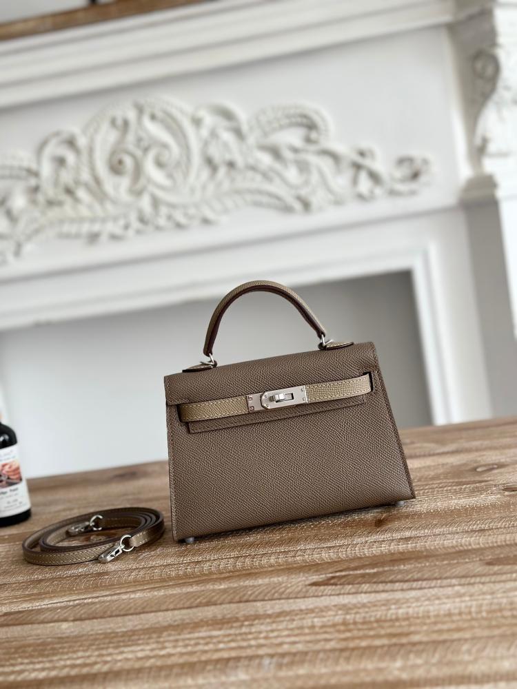 Hermes Mini Kelly II Touch Bag 19cm - Etoupe & Beige / Silver Hardware