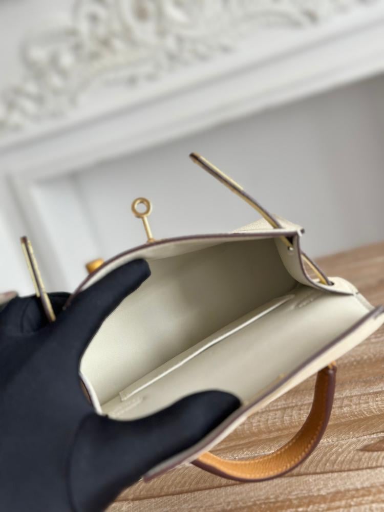 Hermes Mini Kelly II Bag 19cm - Ecru, Yellow & Caramel / Gold Hardware