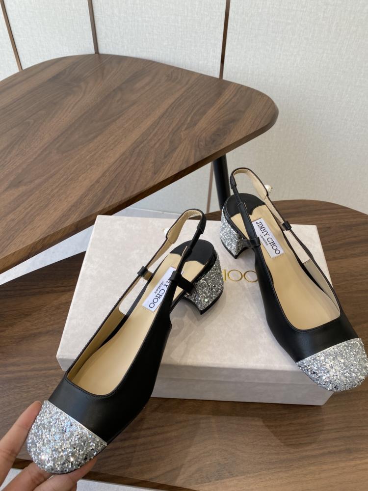 Jimmy Choo Glitter Toe Block Heel Slingbacks 35-41