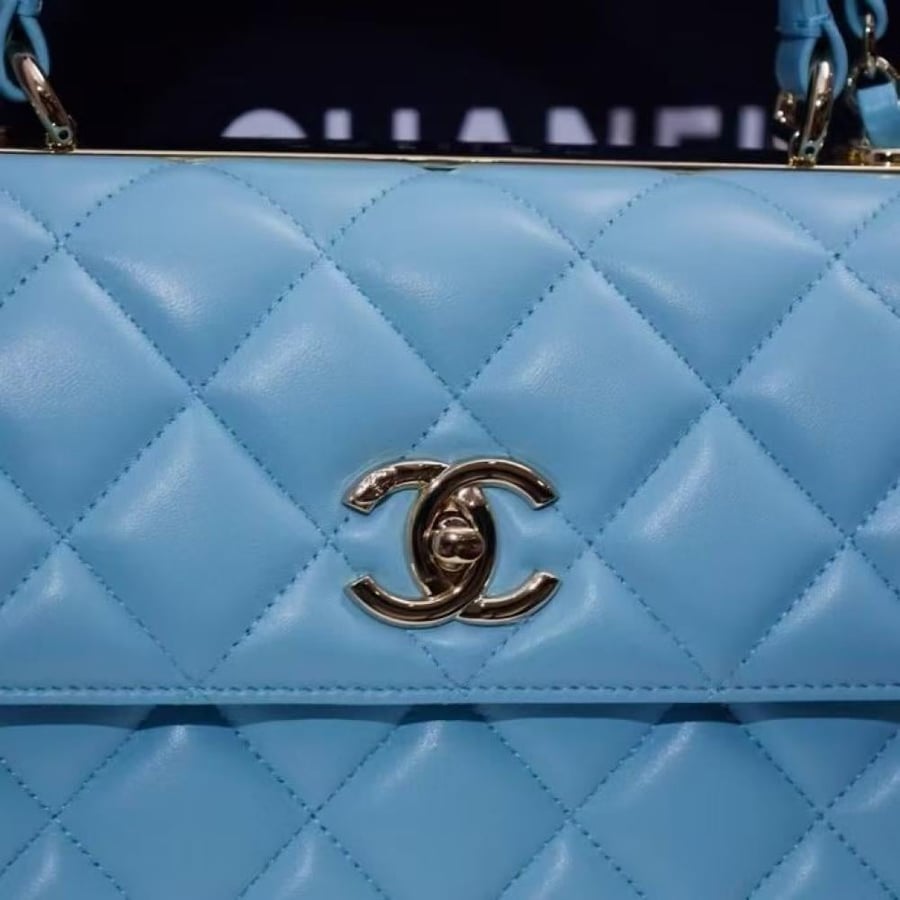 Chanel Quilted Top Handle Flap Bag with Metal Plate